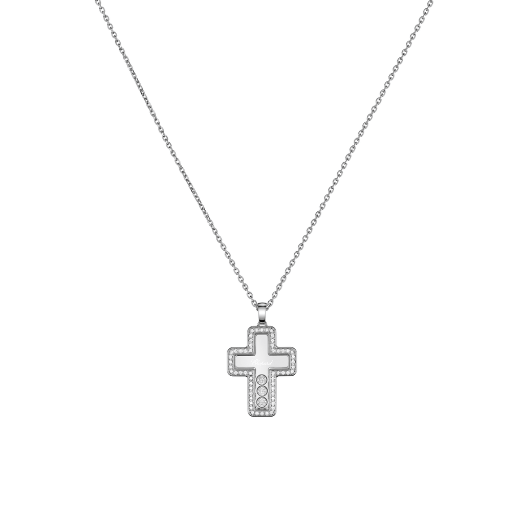 HAPPY DIAMONDS CROSS PENDANT, ETHICAL WHITE GOLD, DIAMONDS 79A410-1001