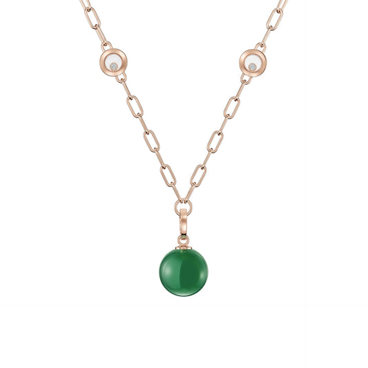 HAPPY DIAMONDS PLANET NECKLACE, ETHICAL ROSE GOLD, DIAMONDS, GREEN AGATE 79A619-5101