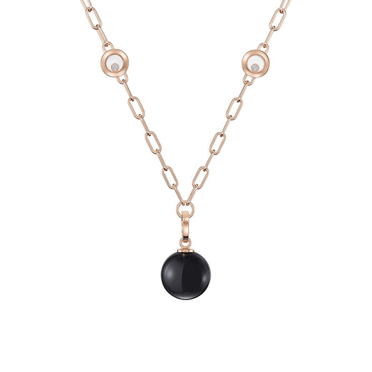 HAPPY DIAMONDS PLANET NECKLACE, ETHICAL ROSE GOLD, DIAMONDS, ONYX 79A619-5201