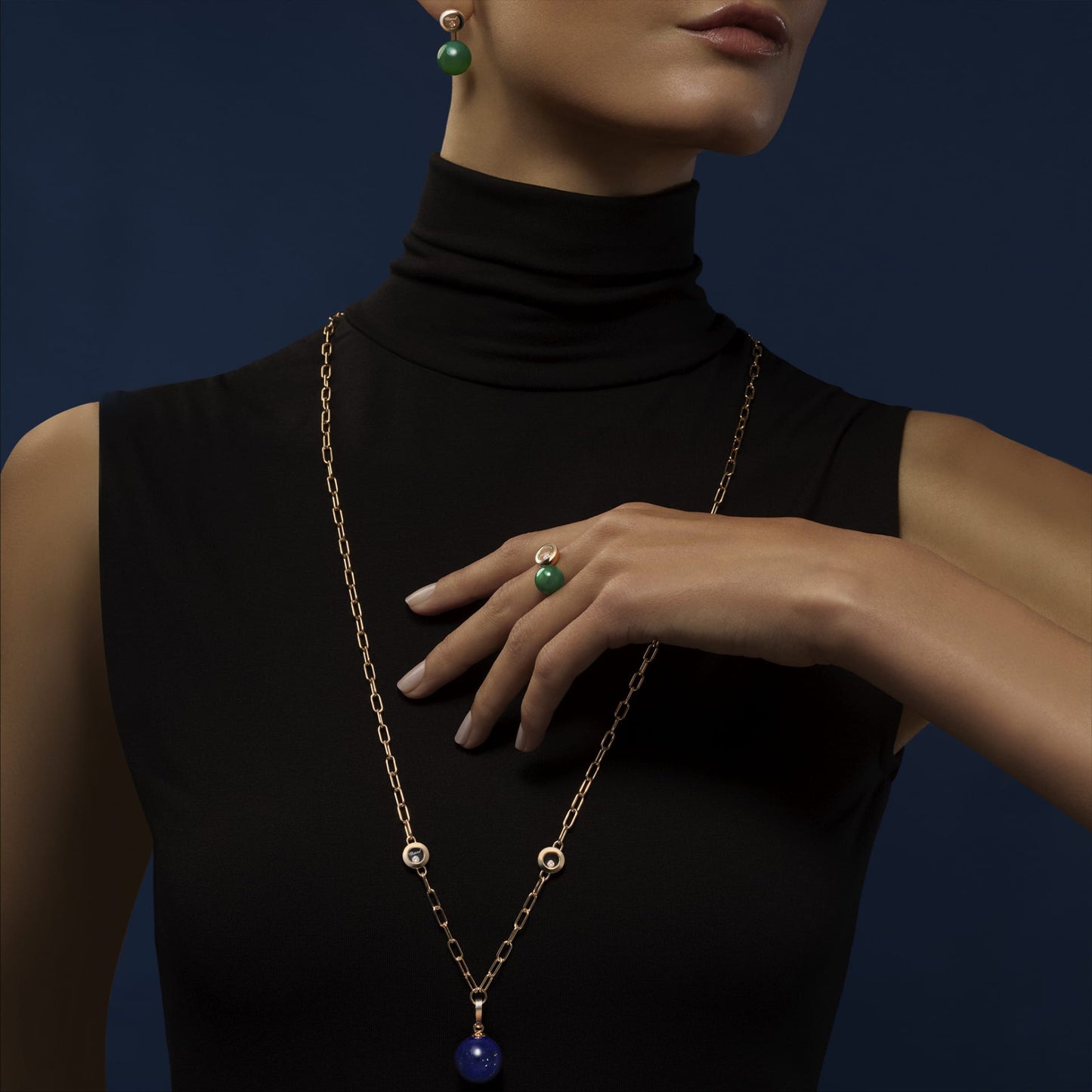 HAPPY DIAMONDS PLANET NECKLACE, ETHICAL ROSE GOLD, DIAMONDS, LAPIS LAZULI 79A619-5501