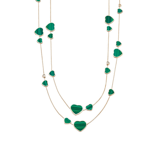 HAPPY HEARTS SAUTOIR NECKLACE, ETHICAL ROSE GOLD, DIAMONDS, MALACHITE 817482-5103