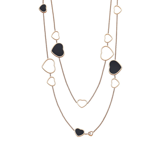 HAPPY HEARTS SAUTOIR NECKLACE, ETHICAL ROSE GOLD, DIAMONDS, ONYX 817482-5201