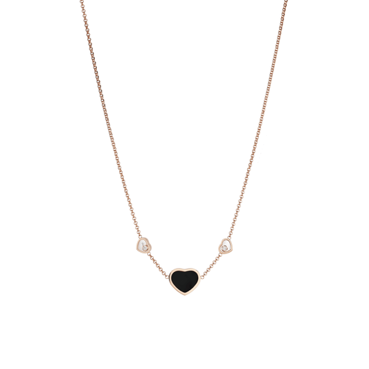 HAPPY HEARTS NECKLACE, ETHICAL ROSE GOLD, DIAMONDS, ONYX 81A082-5201