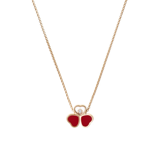 HAPPY HEARTS WINGS NECKLACE, ETHICAL ROSE GOLD, DIAMOND, RED STONE 81A083-5811