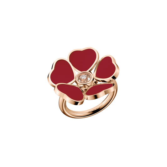 HAPPY HEARTS FLOWERS RING, ETHICAL ROSE GOLD, DIAMOND, RED STONE 82A085-5800