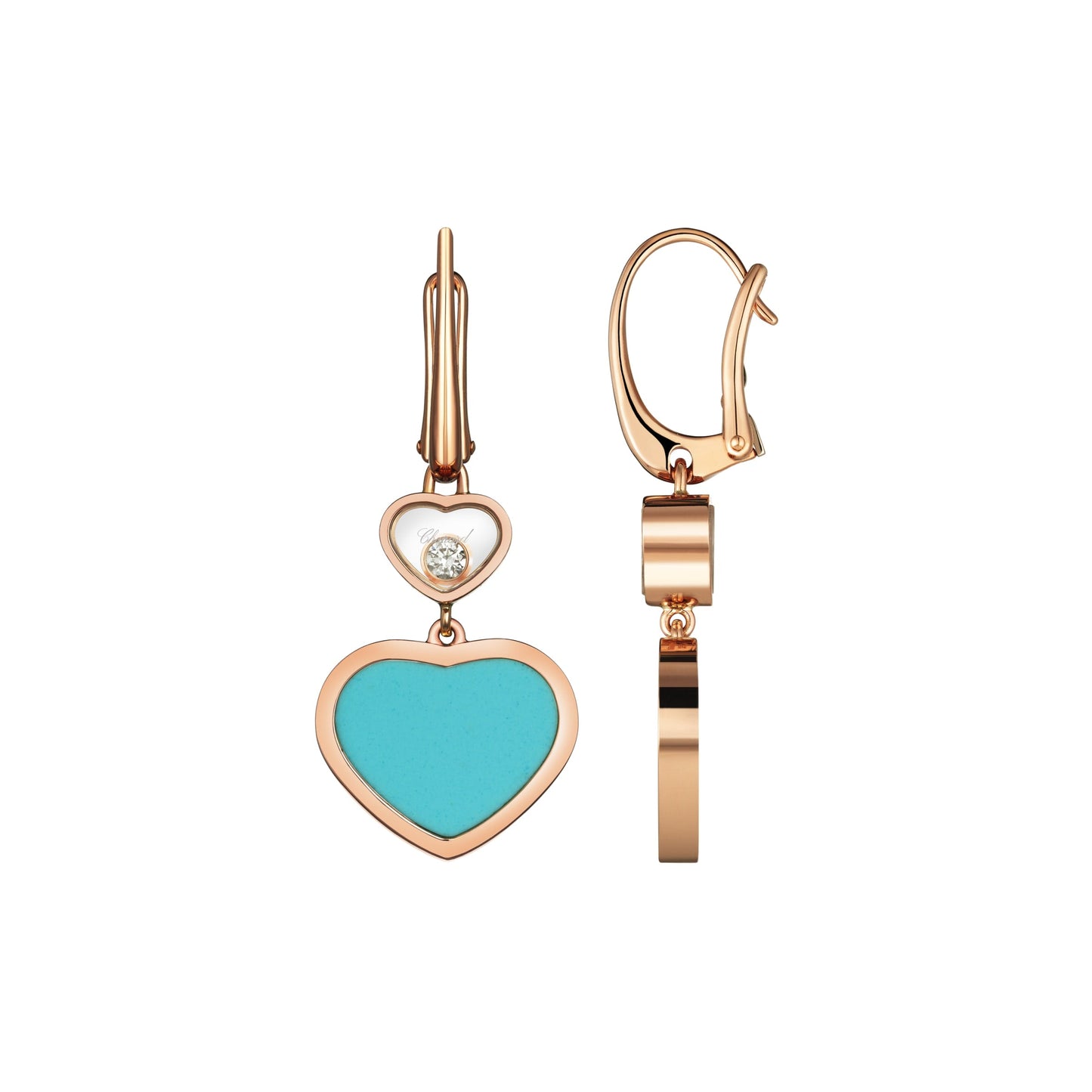 HAPPY HEARTS EARRINGS, ETHICAL ROSE GOLD, DIAMONDS, TURQUOISE STONE 837482-5410