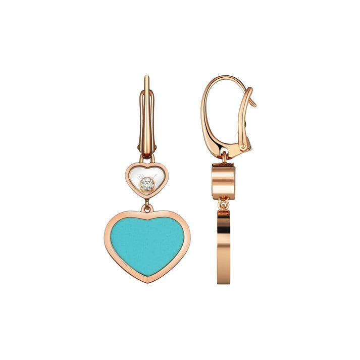 HAPPY HEARTS EARRINGS, ETHICAL ROSE GOLD, DIAMONDS, TURQUOISE STONE 837482-5410