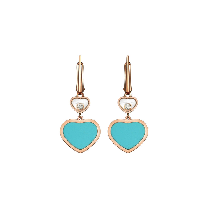 HAPPY HEARTS EARRINGS, ETHICAL ROSE GOLD, DIAMONDS, TURQUOISE STONE 837482-5410