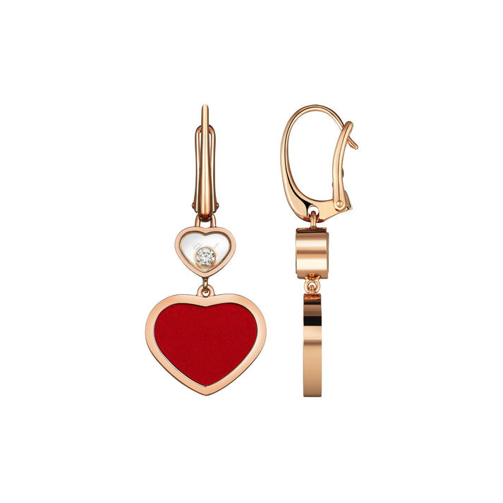 HAPPY HEARTS EARRINGS, ETHICAL ROSE GOLD, DIAMONDS, RED STONE 837482-5810