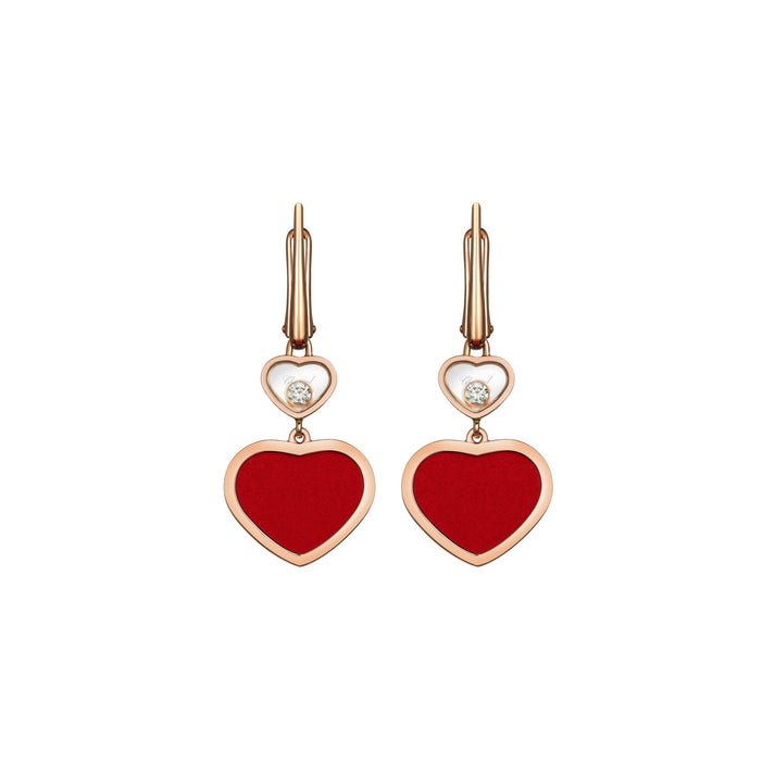 HAPPY HEARTS EARRINGS, ETHICAL ROSE GOLD, DIAMONDS, RED STONE 837482-5810