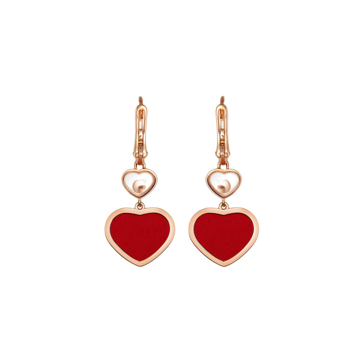 HAPPY HEARTS EARRINGS, ETHICAL ROSE GOLD, DIAMONDS, RED STONE 837482-5810