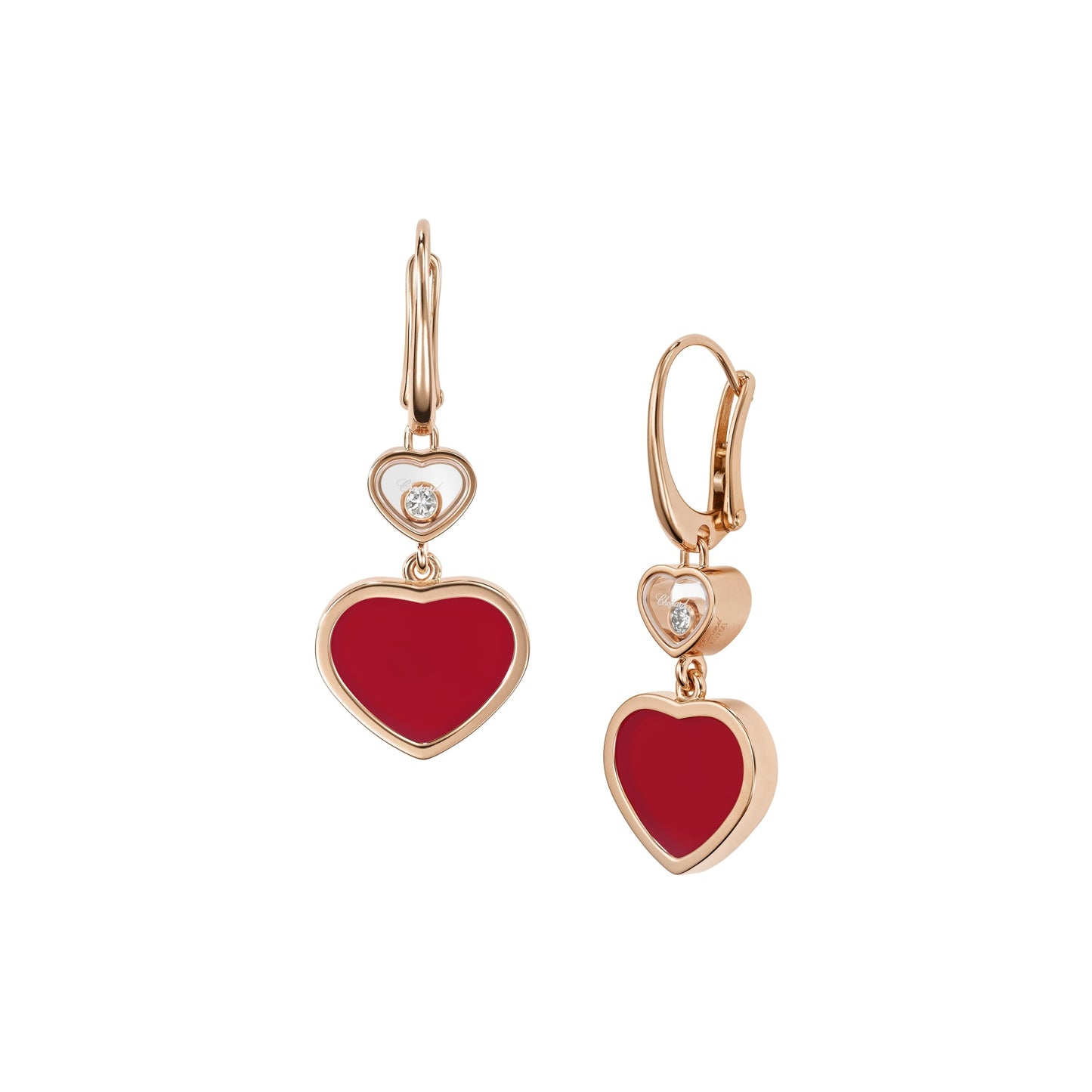 HAPPY HEARTS EARRINGS, ETHICAL ROSE GOLD, DIAMONDS, CARNELIAN 837482-5820