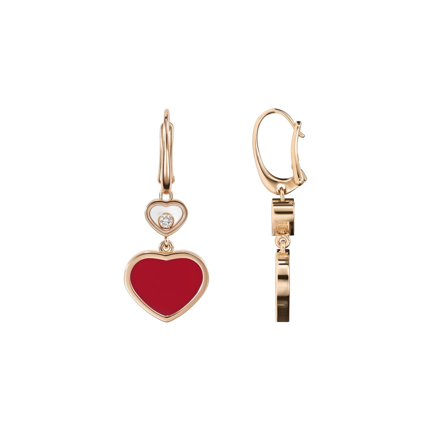 HAPPY HEARTS EARRINGS, ETHICAL ROSE GOLD, DIAMONDS, CARNELIAN 837482-5820