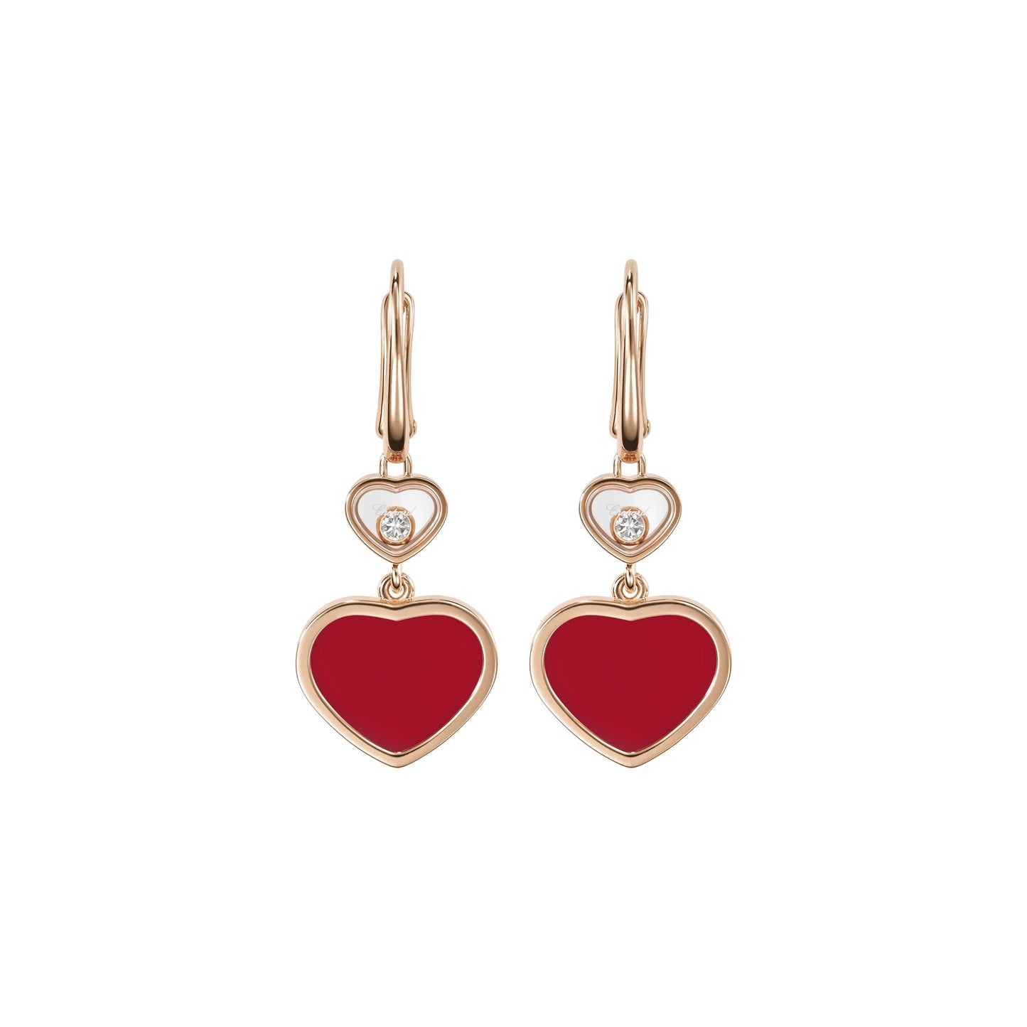 HAPPY HEARTS EARRINGS, ETHICAL ROSE GOLD, DIAMONDS, CARNELIAN 837482-5820