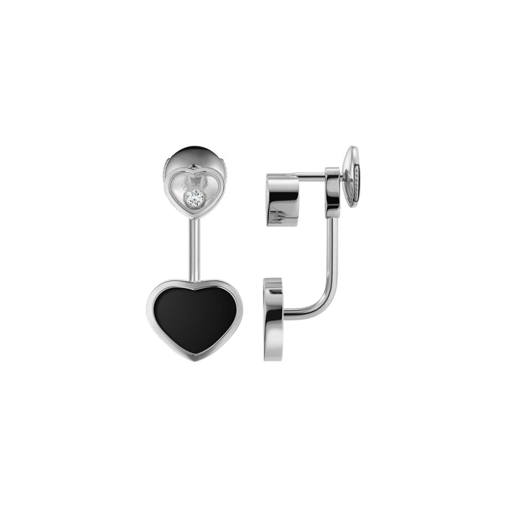 HAPPY HEARTS EARRINGS, ETHICAL WHITE GOLD, DIAMONDS, ONYX 83A082-1201