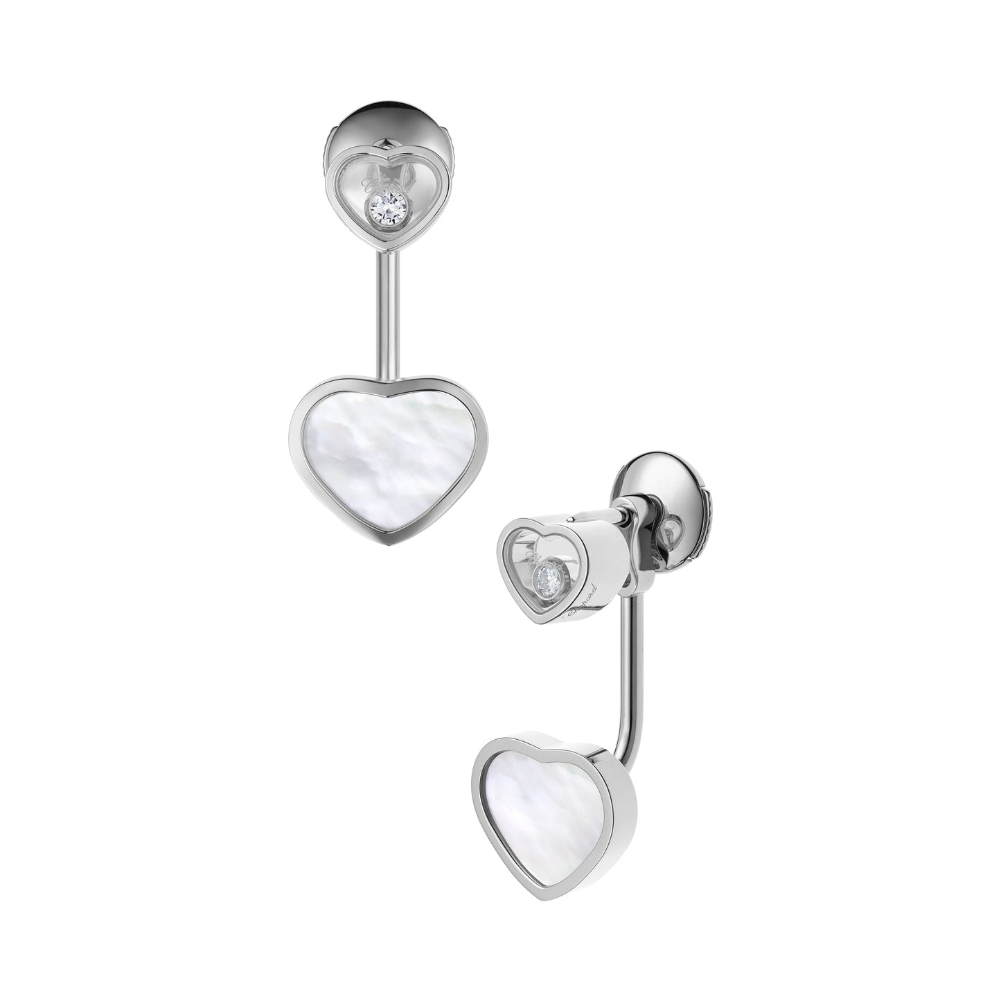 HAPPY HEARTS EARRINGS, ETHICAL WHITE GOLD, DIAMONDS, MOTHER-OF-PEARL 83A082-1301