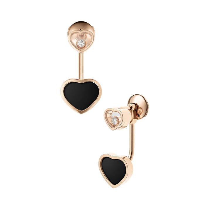 HAPPY HEARTS EARRINGS, ETHICAL ROSE GOLD, DIAMONDS, ONYX 83A082-5201