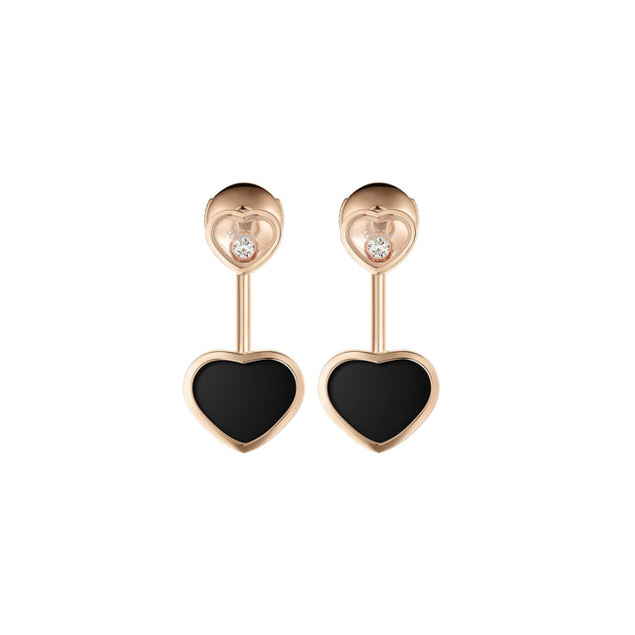 HAPPY HEARTS EARRINGS, ETHICAL ROSE GOLD, DIAMONDS, ONYX 83A082-5201