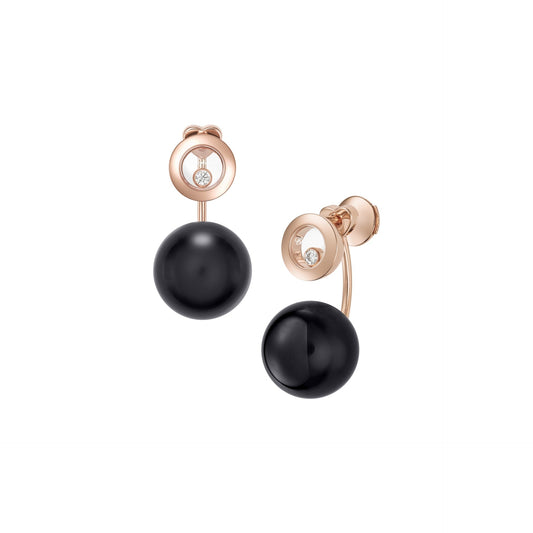 HAPPY DIAMONDS PLANET EARRINGS, ETHICAL ROSE GOLD, DIAMONDS, ONYX 83A619-5201