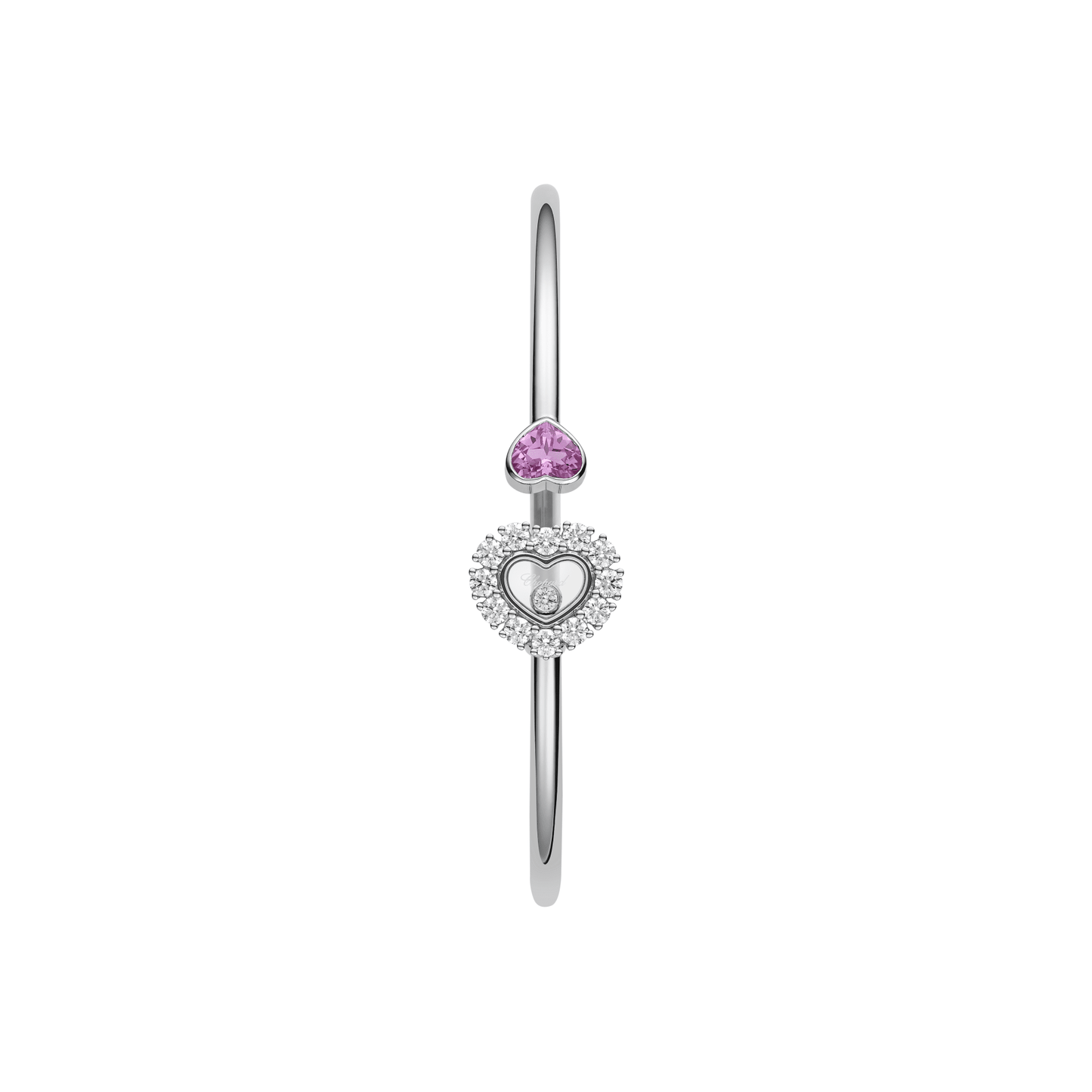 HAPPY DIAMONDS ICONS JOAILLERIE BANGLE, ETHICAL WHITE GOLD, DIAMONDS, PINK SAPPHIRE 85A616-1200