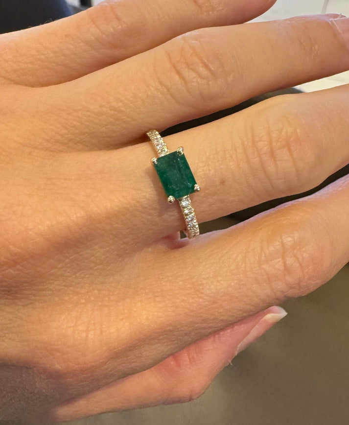 East-West Emerald and Diamond Ring