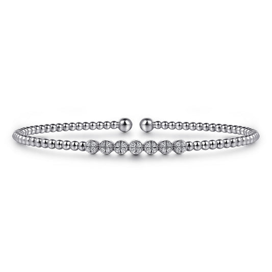 14K White Gold Bujukan Bead and Cluster Diamond Bangle BG4116-62W45JJ
