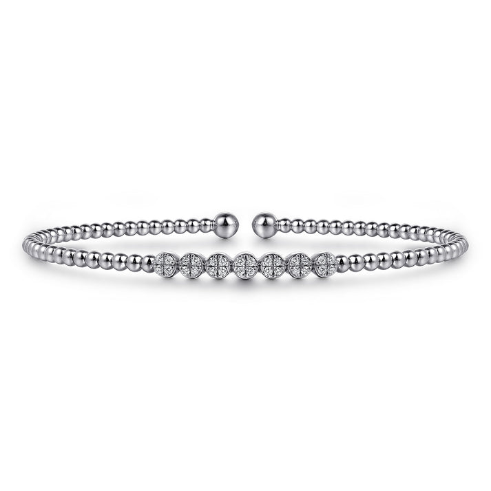 14K White Gold Bujukan Bead and Cluster Diamond Bangle BG4116-62W45JJ