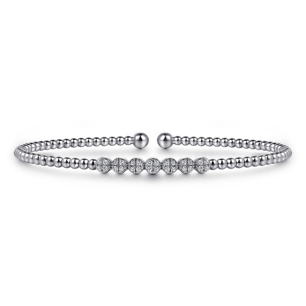 14K White Gold Bujukan Bead and Cluster Diamond Bangle BG4116-62W45JJ