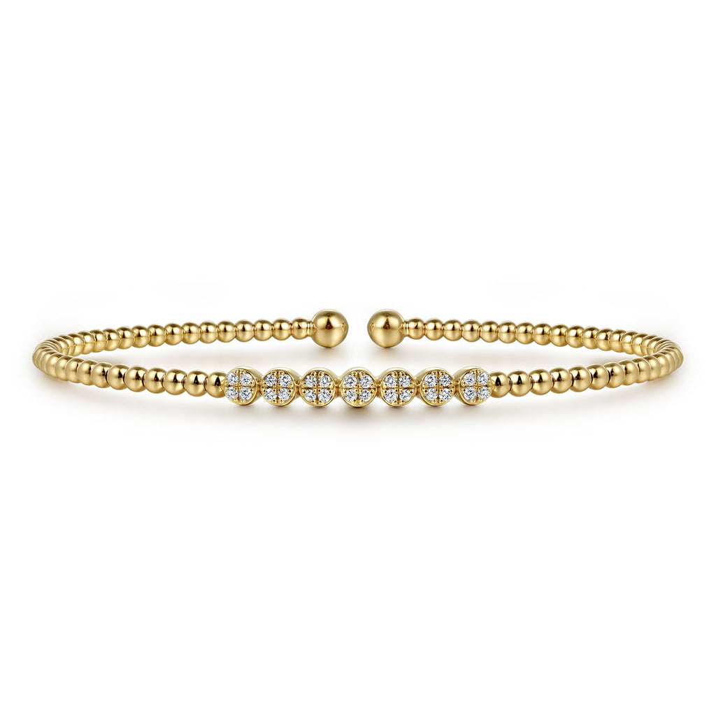 14K Yellow Gold Bujukan Bead and Cluster Diamond Bangle BG4116-62Y45JJ