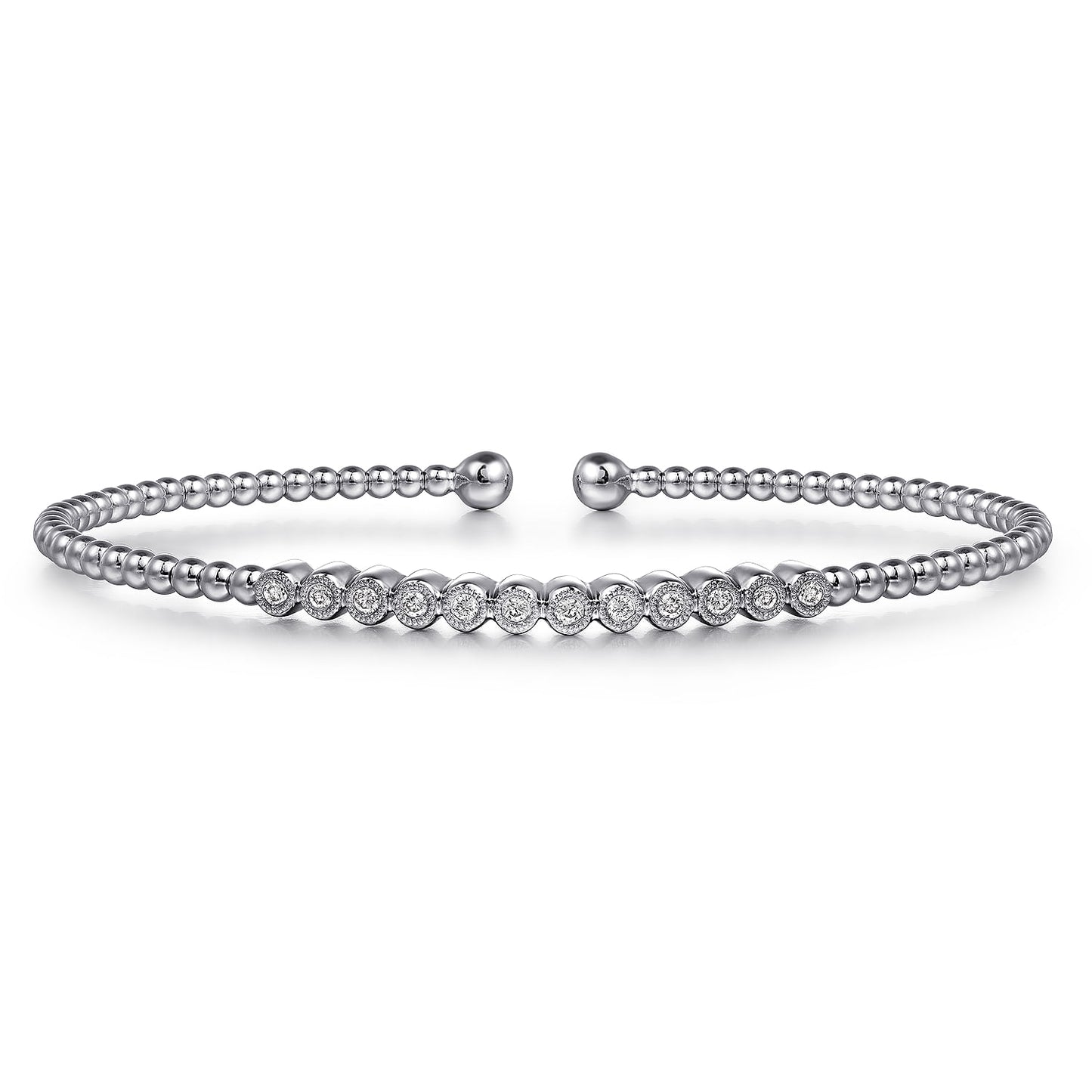 14K White Gold Bujukan Bead Diamond Bangle BG4118-62W45JJ