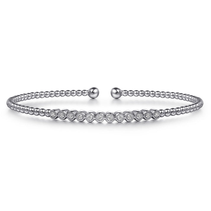 14K White Gold Bujukan Bead Diamond Bangle BG4118-62W45JJ