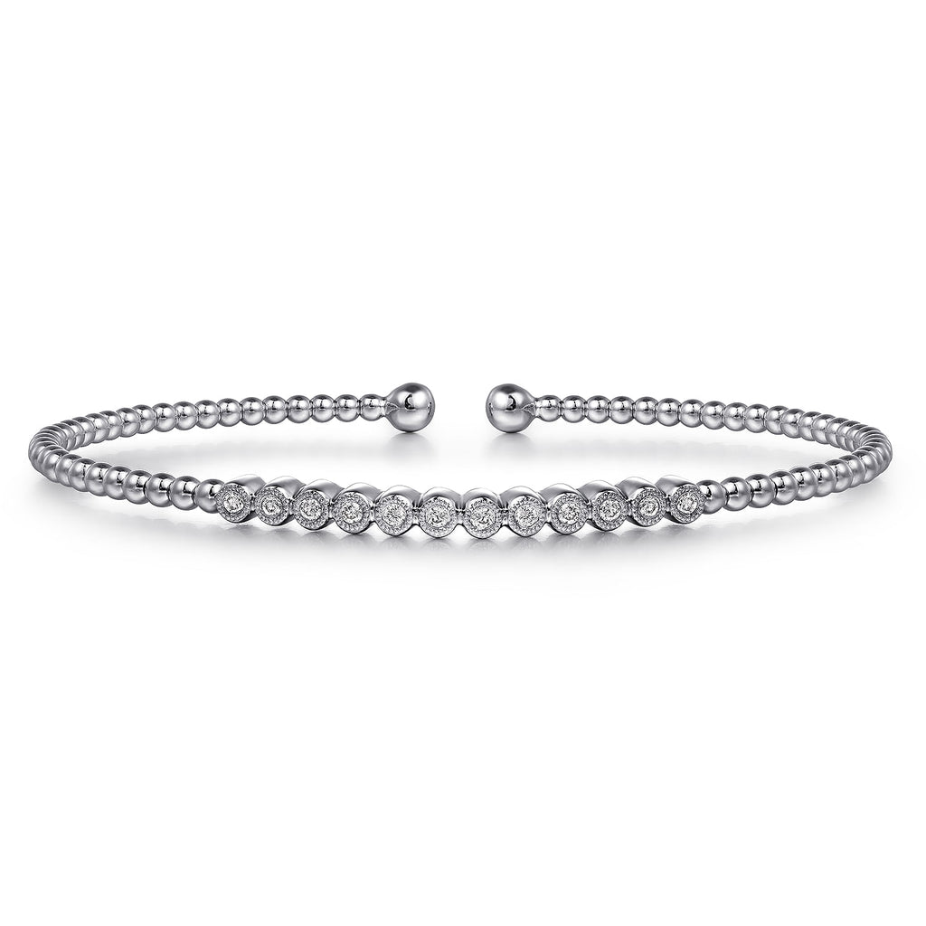 14K White Gold Bujukan Bead Diamond Bangle BG4118-62W45JJ