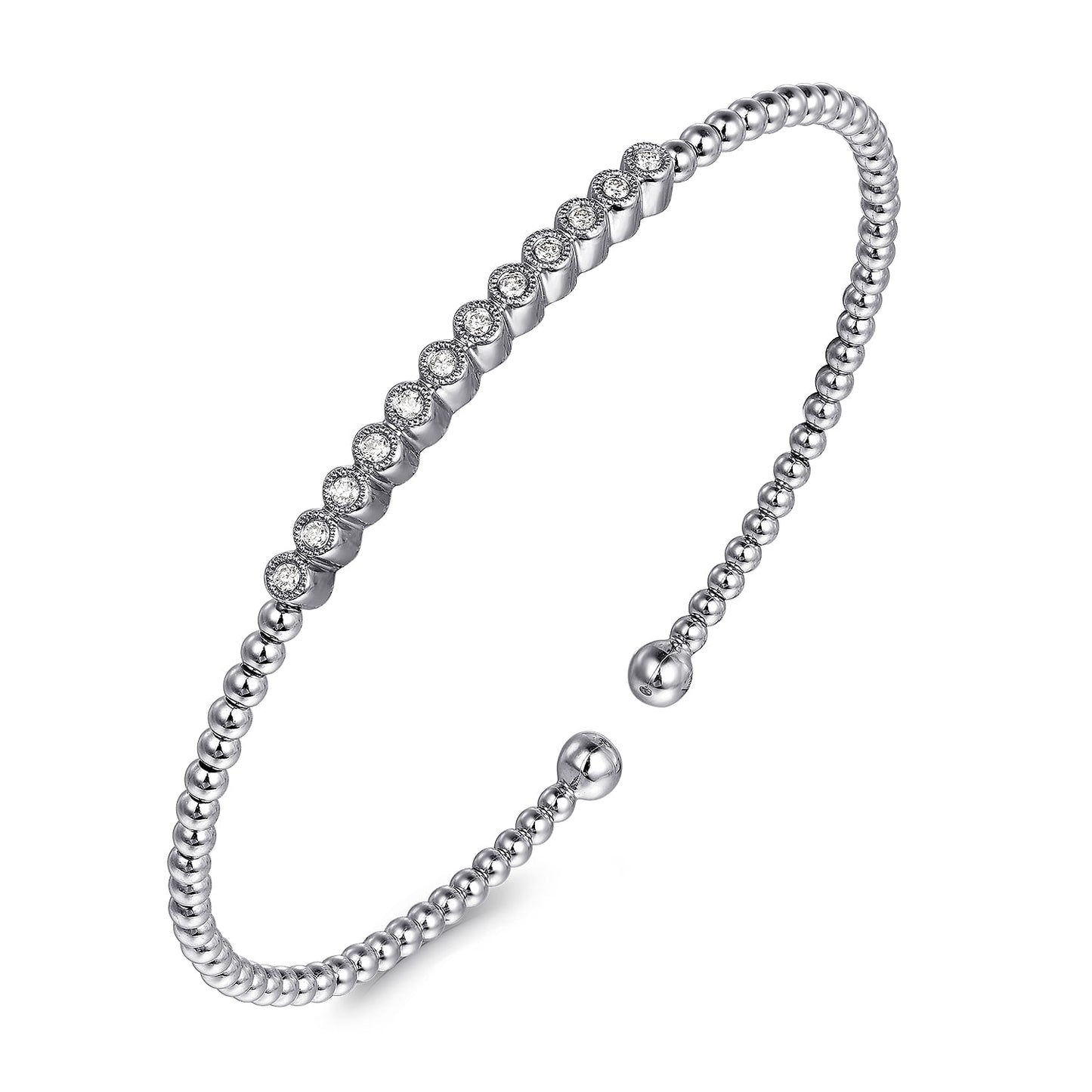 14K White Gold Bujukan Bead Diamond Bangle BG4118-62W45JJ
