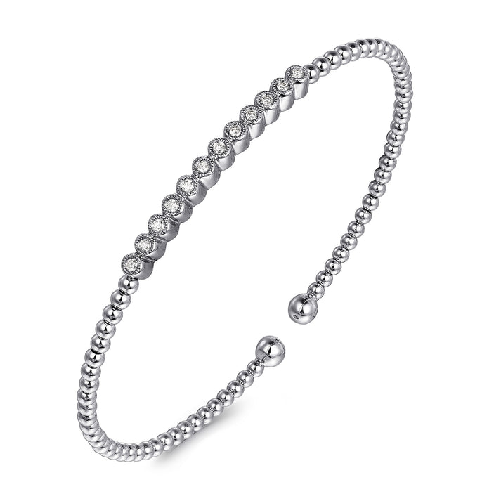 14K White Gold Bujukan Bead Diamond Bangle BG4118-62W45JJ