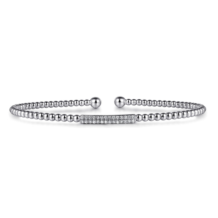 14K White Gold Bujukan Bead Bangle with Diamonds BG4119-62W45JJ