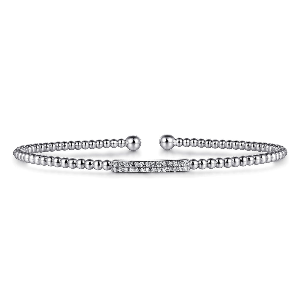 14K White Gold Bujukan Bead Bangle with Diamonds BG4119-62W45JJ
