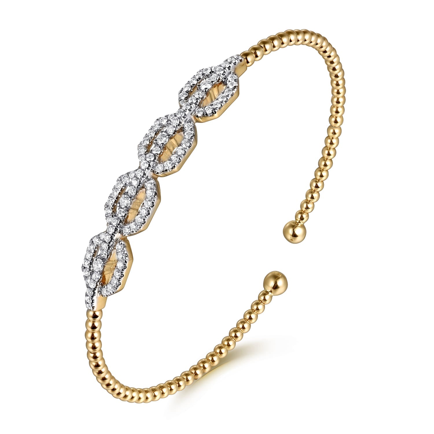 14K Yellow Gold Bujukan Bead Cuff Bracelet with Diamond Pave Links BG4229-6Y45JJ - Dejaun Jewelers