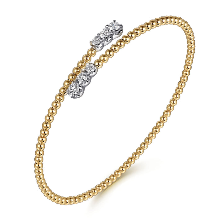 14K White-Yellow Gold Bujukan Graduating Diamond Bypass Bangle  BG4278-62M45JJ