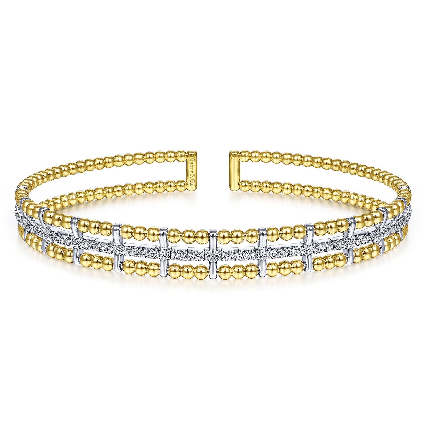 14K Yellow and White Gold Bujukan Diamond Cuff Bangle BG4323-6M45JJ