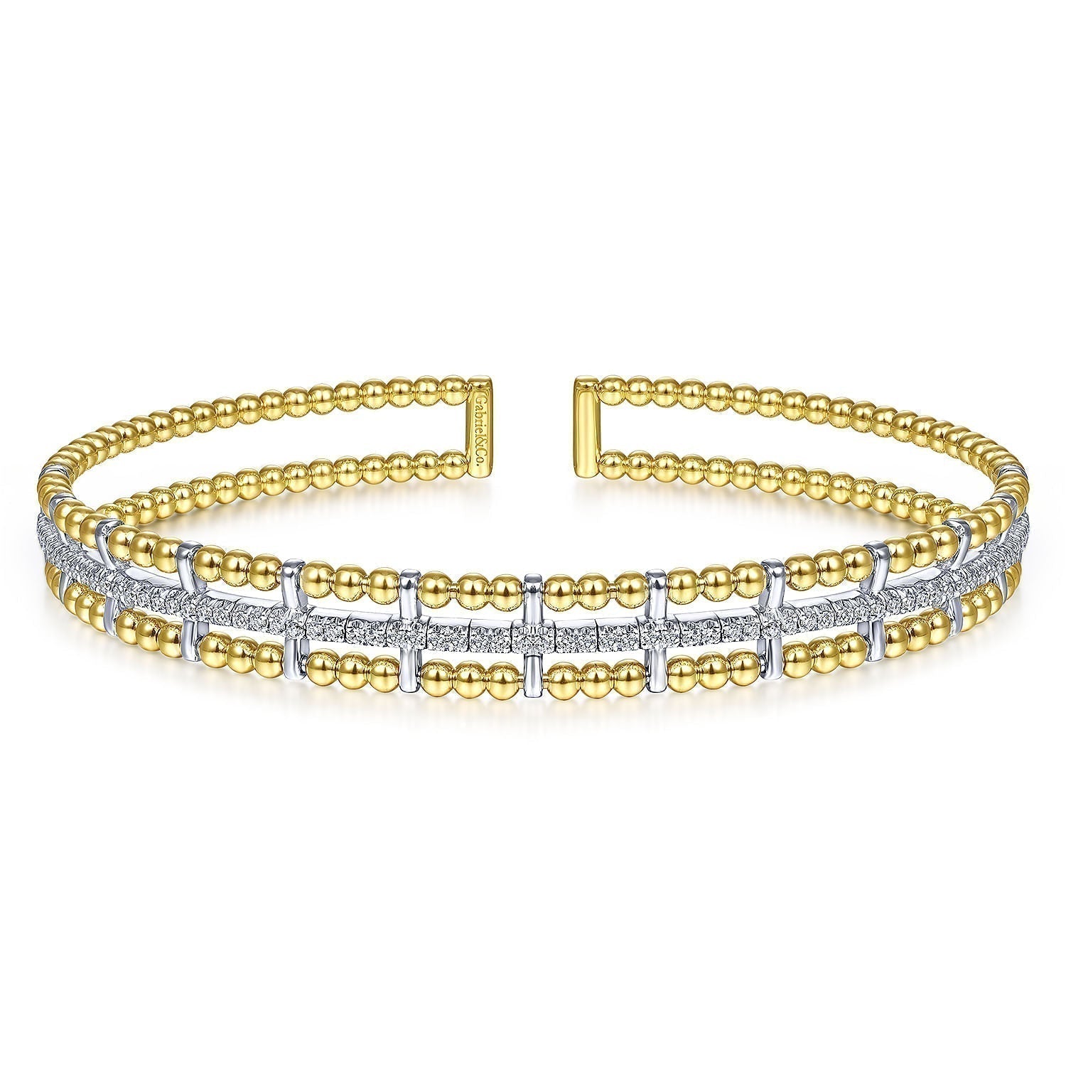 14K Yellow and White Gold Bujukan Diamond Cuff Bangle BG4323-6M45JJ - Dejaun Jewelers