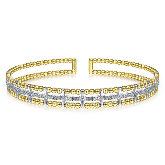 14K Yellow and White Gold Bujukan Diamond Cuff Bangle BG4323-6M45JJ - Dejaun Jewelers