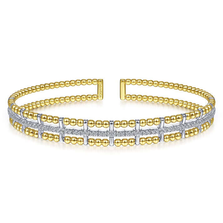 14K Yellow and White Gold Bujukan Diamond Cuff Bangle BG4323-6M45JJ