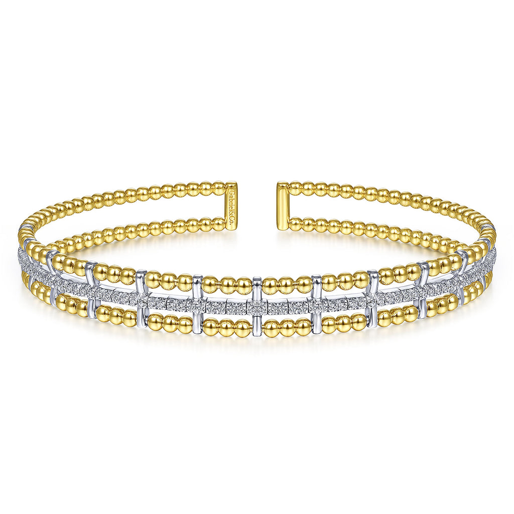 14K Yellow and White Gold Bujukan Diamond Cuff Bangle BG4323-6M45JJ