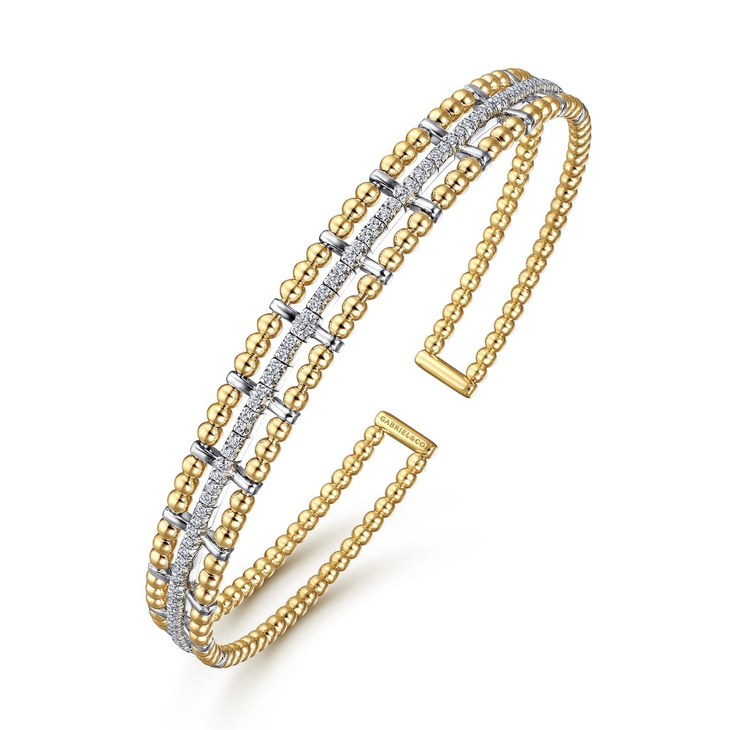 14K Yellow and White Gold Bujukan Diamond Cuff Bangle BG4323-6M45JJ - Dejaun Jewelers