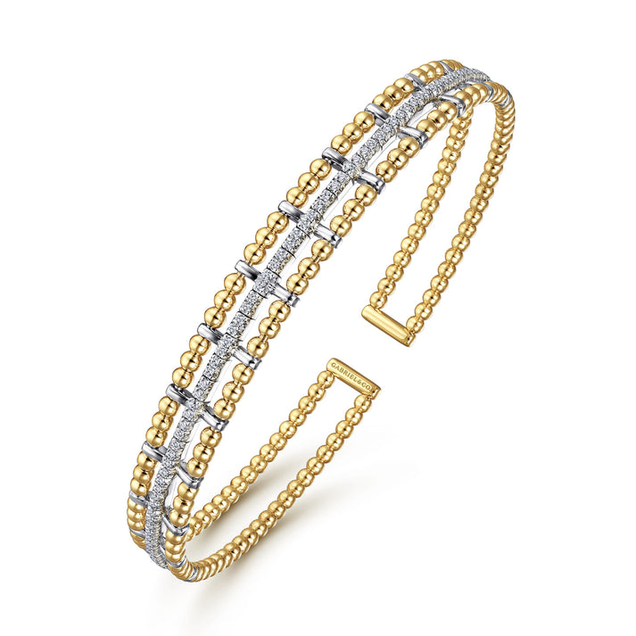 14K Yellow and White Gold Bujukan Diamond Cuff Bangle BG4323-6M45JJ