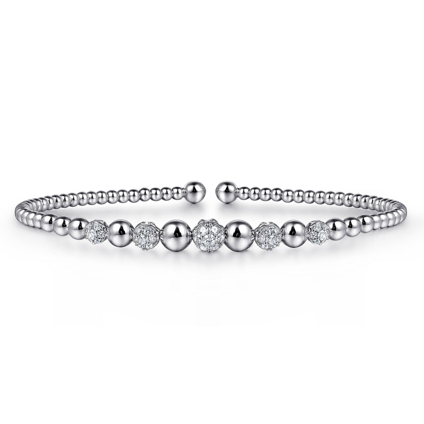 14K White Gold Bujukan Bead Cuff Bracelet with Pavé Diamond Stations BG4362-62W45JJ