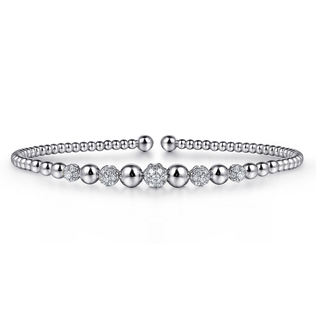 14K White Gold Bujukan Bead Cuff Bracelet with Pavé Diamond Stations BG4362-62W45JJ