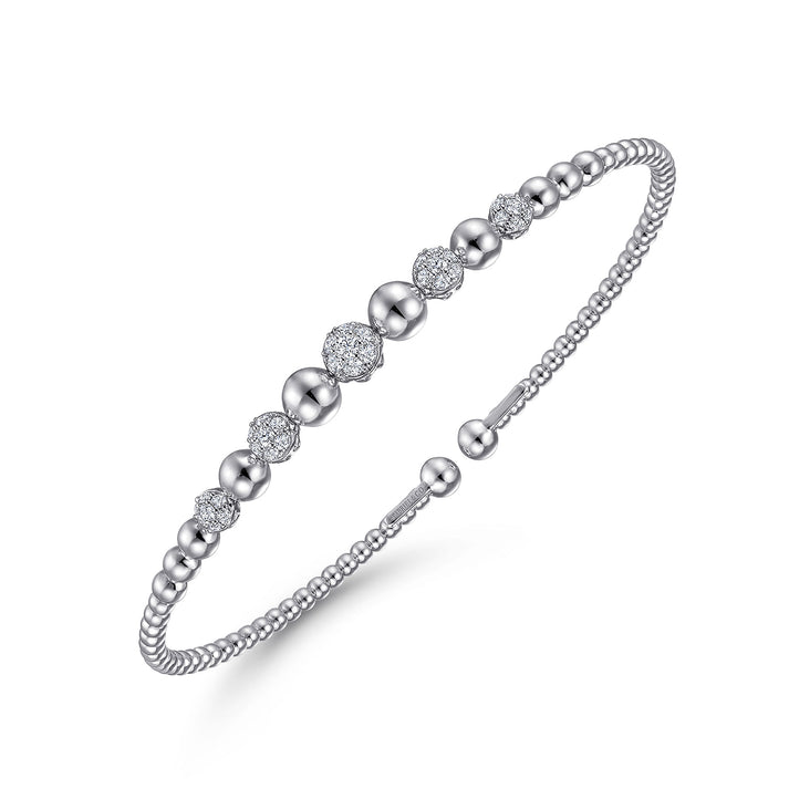 14K White Gold Bujukan Bead Cuff Bracelet with Pavé Diamond Stations BG4362-62W45JJ