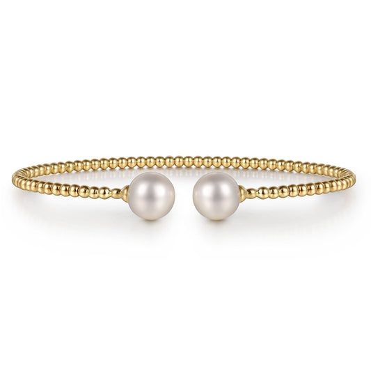 14K Yellow Gold Bujukan Pearls Split Bangle BG4475-6Y4JPL - Dejaun Jewelers