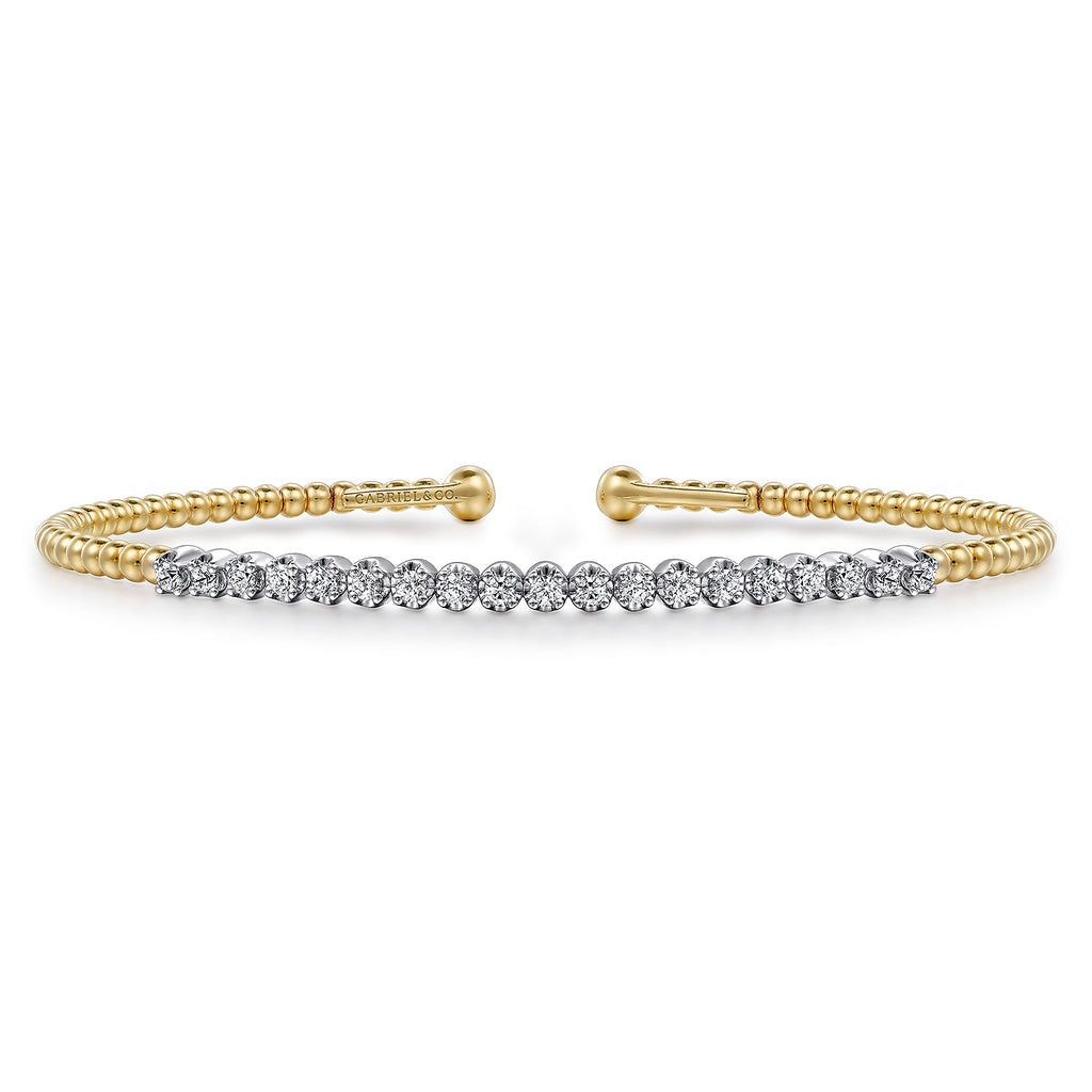 14K White-Yellow Gold Bujukan Diamond Cuff Bracelet BG4781-62M45JJ
